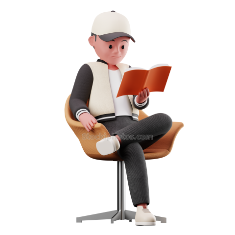 Sitting and Reading 3D Male Character Pose Illustration Style 2