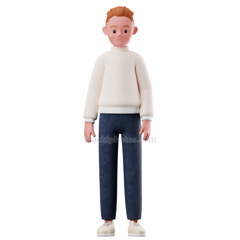 Standing 3D Male Character Pose Illustration Style