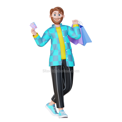 3D Online Shopping Character Man holding a card