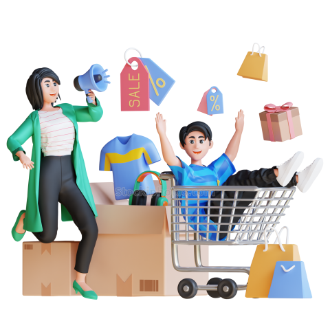 3D Ecommerce Shopping Illustration Discount