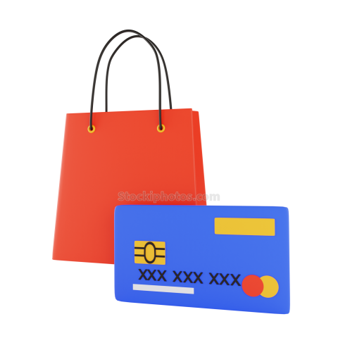 3D Ecommerce and Sales Illustration card and bag 3