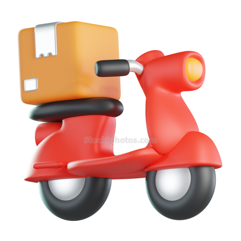 3D Ecommerce Shopping and Sales Illustration Delivery Motorcycle