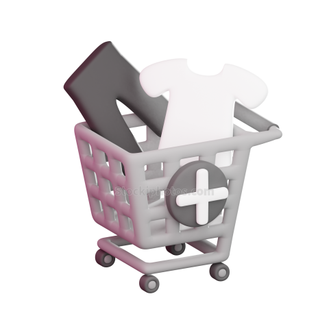 3D Ecommerce Shopping Icon Illustration BW add to chart