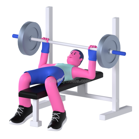 Gym and Fitness Boy 3D Illustration Bench Press