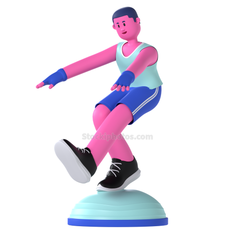 Gym and Fitness Boy 3D Illustration Bosu Ball