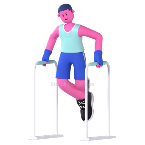 Gym and Fitness Boy 3D Illustration Dip Bar