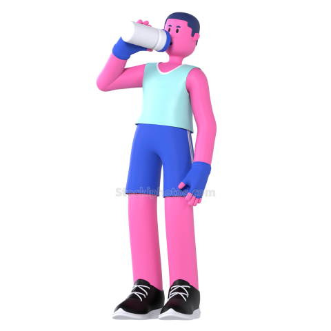 Gym and Fitness Boy 3D Illustration Drink Water