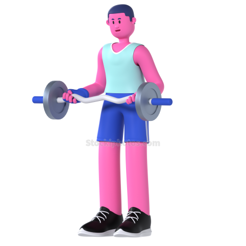 Gym and Fitness Boy 3D Illustration EZ curl bar