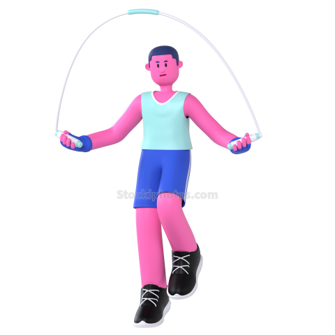 Gym and Fitness Boy 3D Illustration Jumping rope