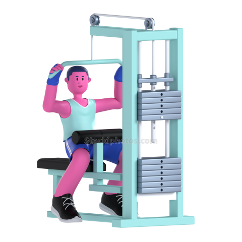 Gym and Fitness Boy 3D Illustration Lat pulldown machine