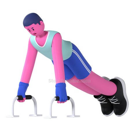 Gym and Fitness Boy 3D Illustration Push up bar