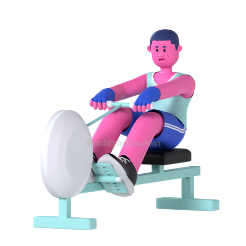 Gym and Fitness Boy 3D Illustration Rowing machine