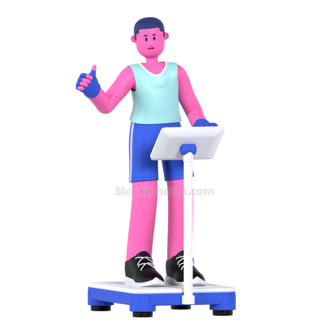 Gym and Fitness Boy 3D Illustration Weight Scale