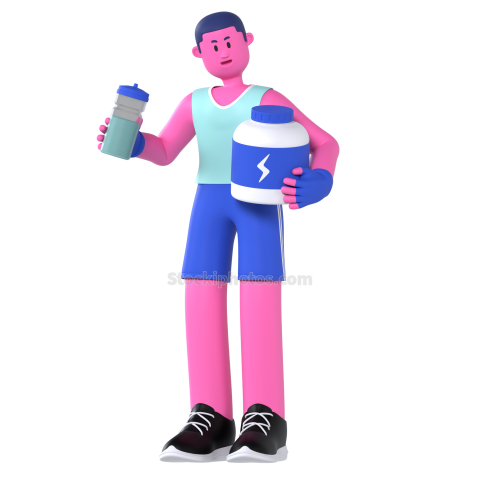 Gym and Fitness Boy 3D Illustration Whey Protein Shake