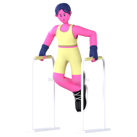 Gym and Fitness Girl 3D Illustration Dip Bar