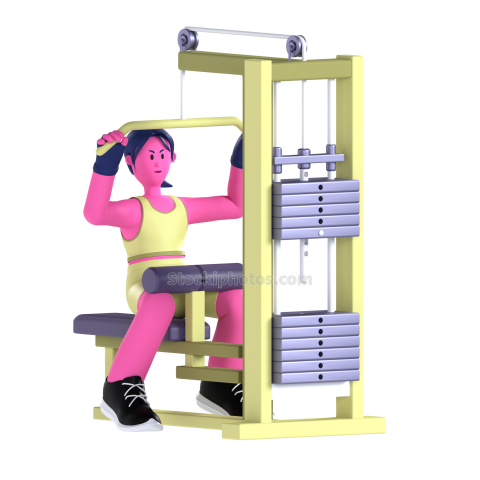 Gym and Fitness Girl 3D Illustration Lat Pulldown Machine 1