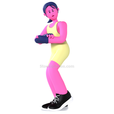 Gym and Fitness Girl 3D Illustration Muscle pose