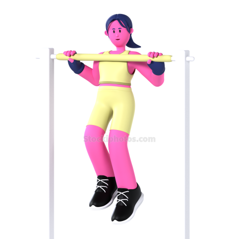 Gym and Fitness Girl 3D Illustration Pull up bar