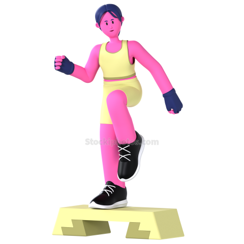 Gym and Fitness Girl 3D Illustration Step Gym