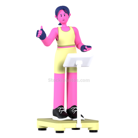 Gym and Fitness Girl 3D Illustration Weight Scale