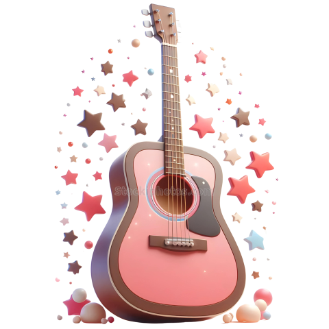 Cute Pink Girl Musical Performance 3D Doll Illustration- Guitar 1