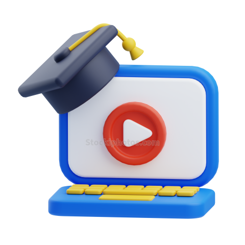 3D School Education and Course Illustration Icon Online Elearning