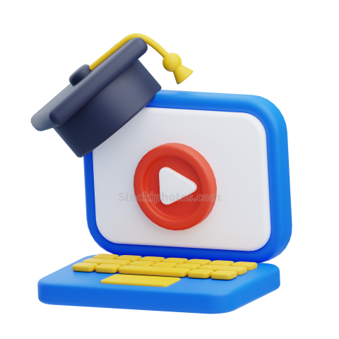 3D School Education and Elearning UI Illustration Icon  Online Education