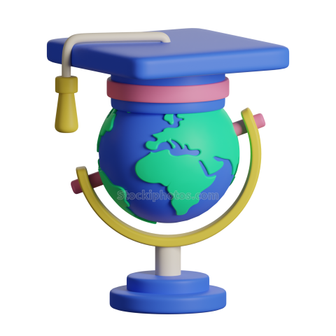 3D School Education Illustration Icon Globe with Graduation Cap