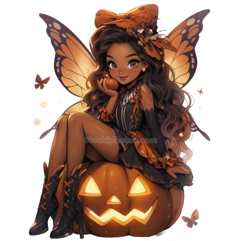 Halloween Angel Doll Fairy Girl Watercolor Clipart (16)