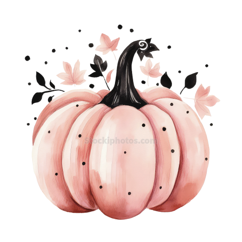 Pink Halloween Watercolor Clipart Illustration (26)