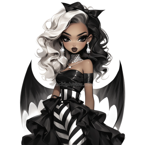 Halloween Goth Chic Dolls Watercolor Clipart Illustration (49)