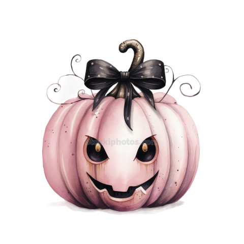 Pink Halloween Watercolor Clipart Illustration (28)