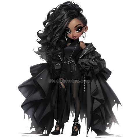 Halloween Goth Chic Dolls Watercolor Clipart Illustration (30)