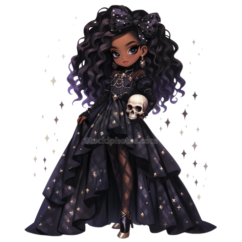 Halloween Chic Bones Doll Watercolor Clipart Illustration (21)