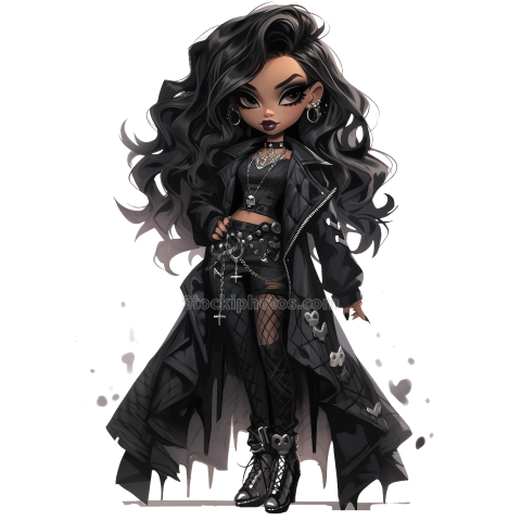 Halloween Goth Chic Dolls Watercolor Clipart Illustration (8)