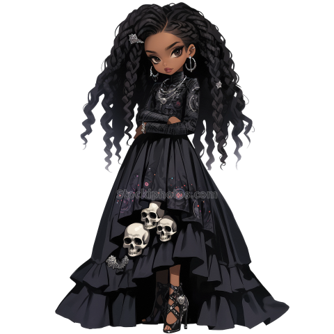 Halloween Chic Bones Doll Watercolor Clipart Illustration (49)