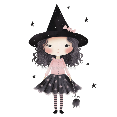 Pink Halloween Watercolor Clipart Illustration (5)