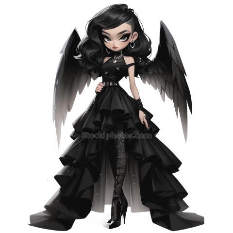 Halloween Goth Chic Dolls Watercolor Clipart Illustration (23)