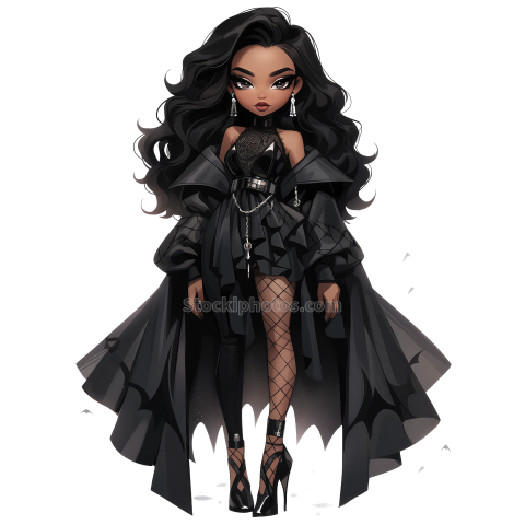 Halloween Goth Chic Dolls Watercolor Clipart Illustration (6)