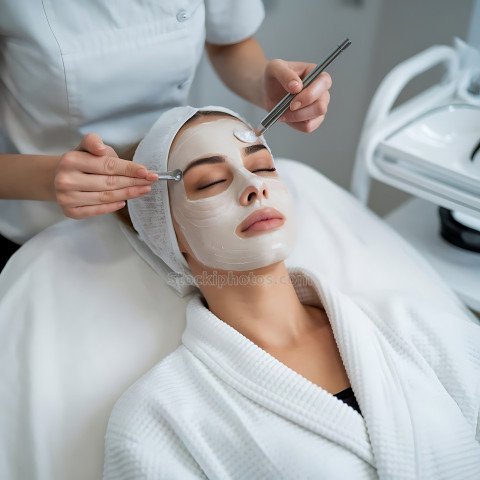 attractive woman getting face beauty procedures spa salon 1