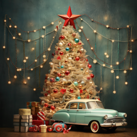 Whimsical Retro Christmas Tree Festive Season Background (2)